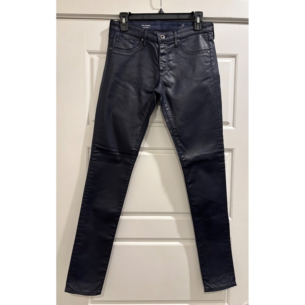 AG Adriano Goldschmied The Legging Super Skinny Coated Navy Blue Jeans Size 27